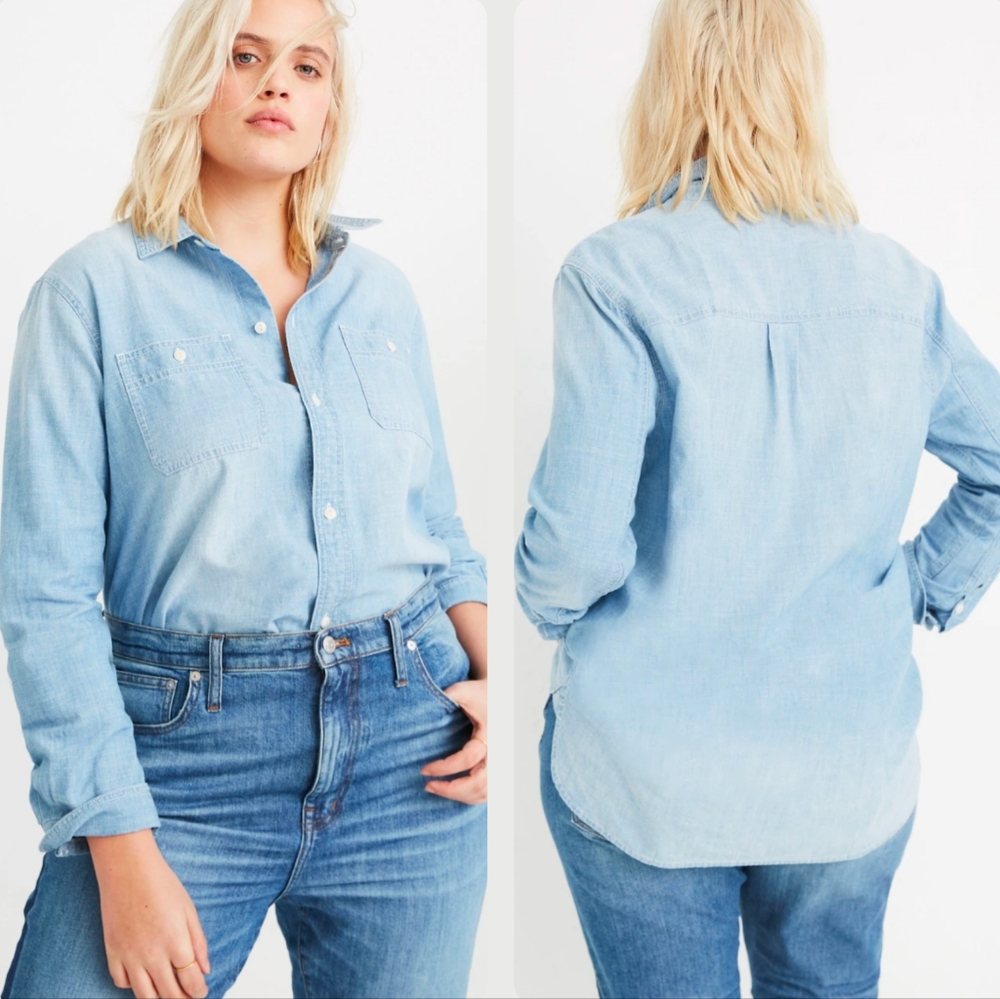Madewell Chambray Classic Ex-Boyfriend Shirt Button Up Long Sleeve Light Wash XS